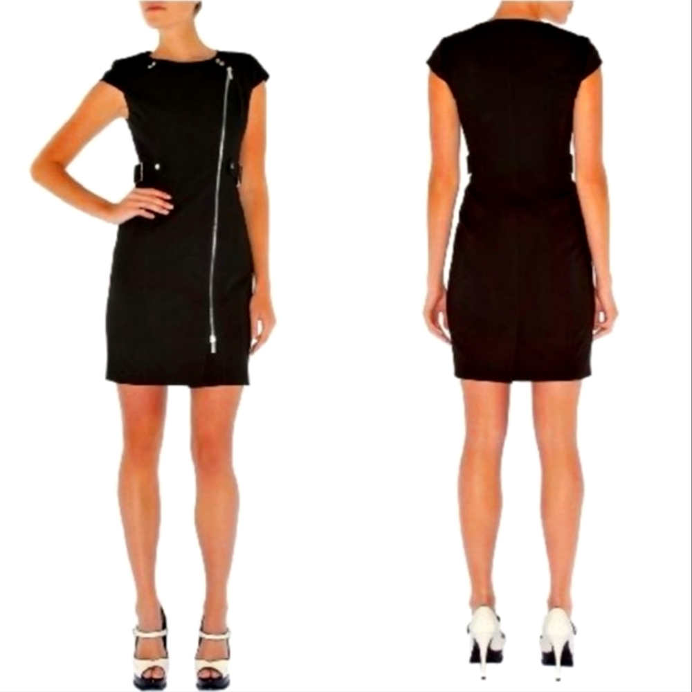 Karen Millen Black Asymmetrical Zip Dress.